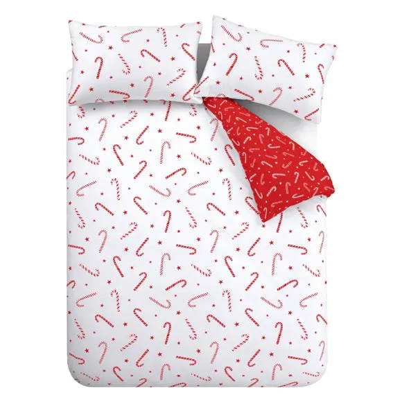 Catherine Lansfield Candy Cane Reversible Duvet Cover and Pillowcase Set 5