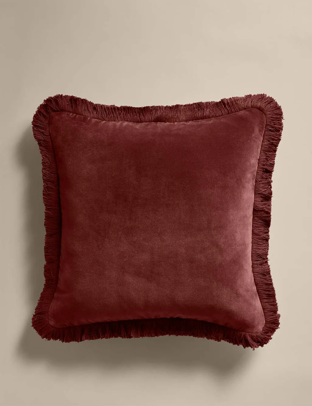 M&S Pure Cotton Velvet Fringed Cushion Chestnut