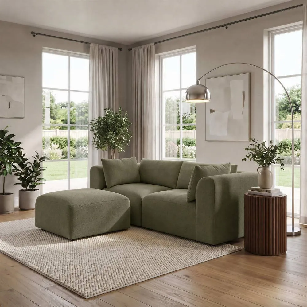 FurnitureboxUK Drift Boucle Fabric 2 Seater Modular Chaise Sofa in Green 1