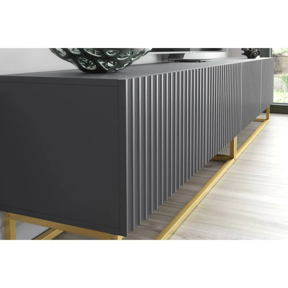 Creative Furniture Ripple Duo TV Unit 200cm - Dark Grey with Fluted Doors 5