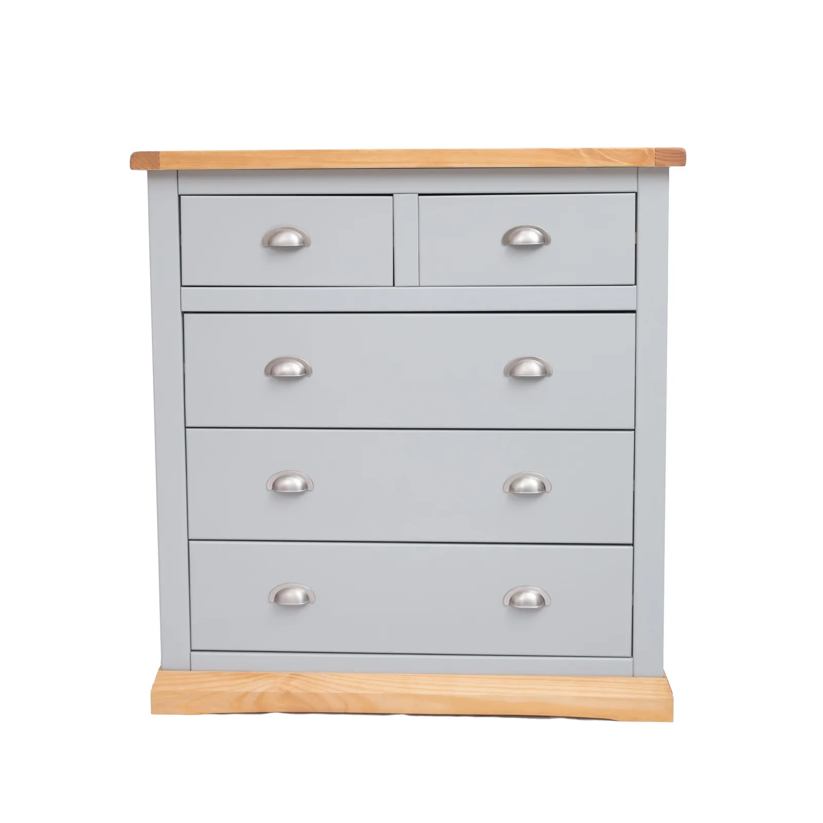 Cabinet Bits Bomporto 5 Drawer Chest of Drawers Chrome Cup Handle in Light Grey