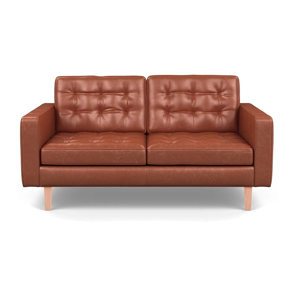 Heal's Hepburn 2 Seater Stonewash Leather Light Brown 274 Walnut Feet 1