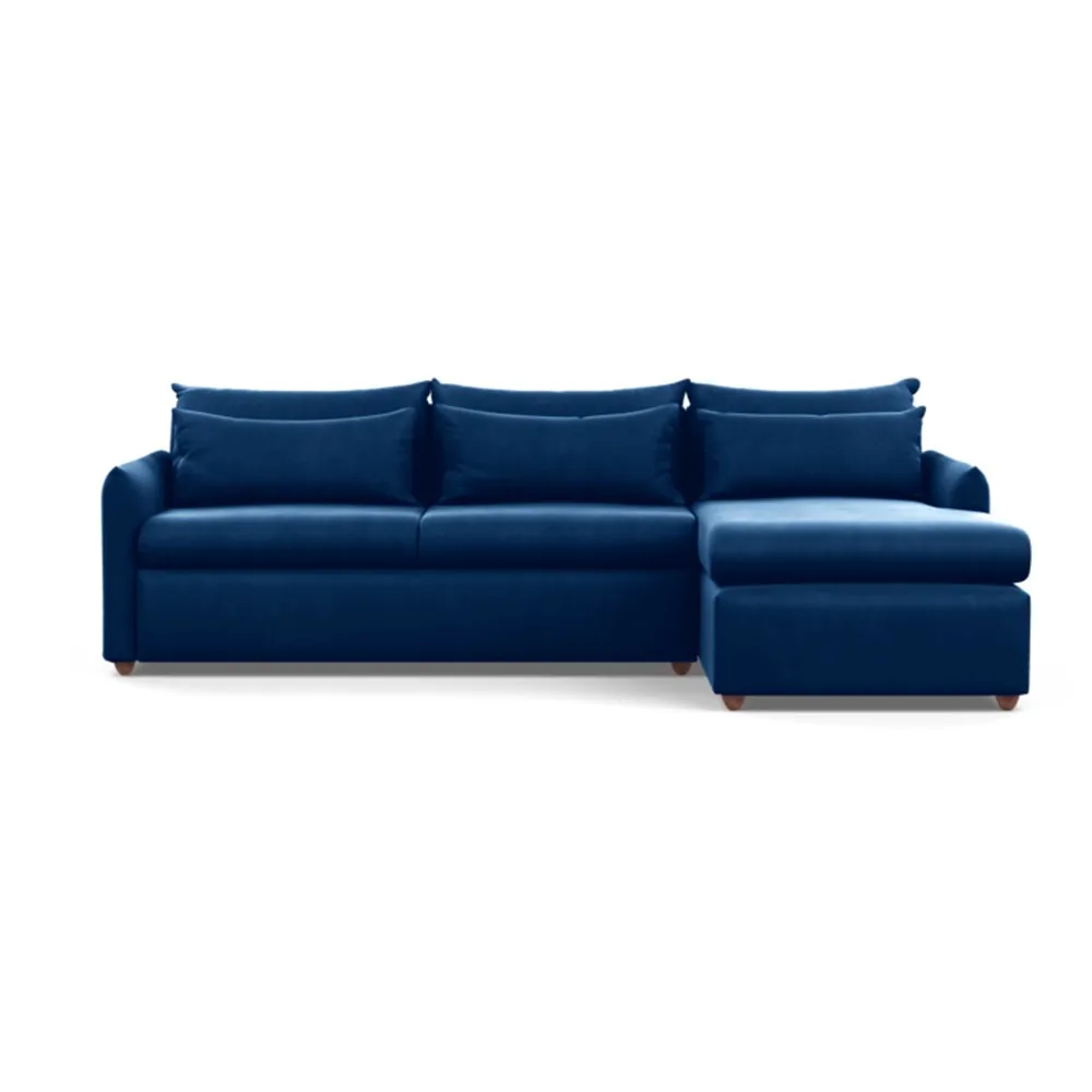 Heal's Pillow Large Right Hand Corner Chaise Velvet Petrol Chestnut Stain