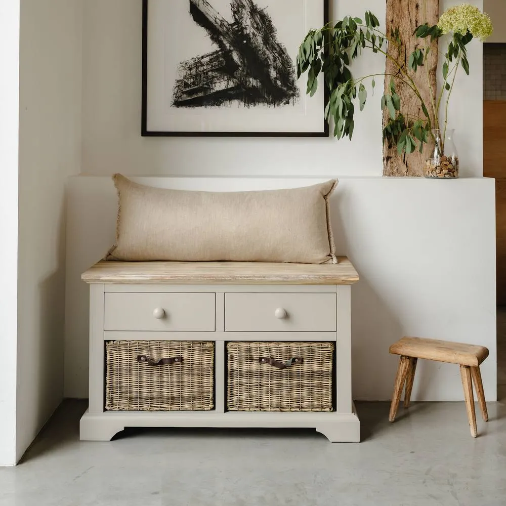 Statement Furniture Florence Storage Bench with 2 Drawers & 2 Baskets in Taupe 1