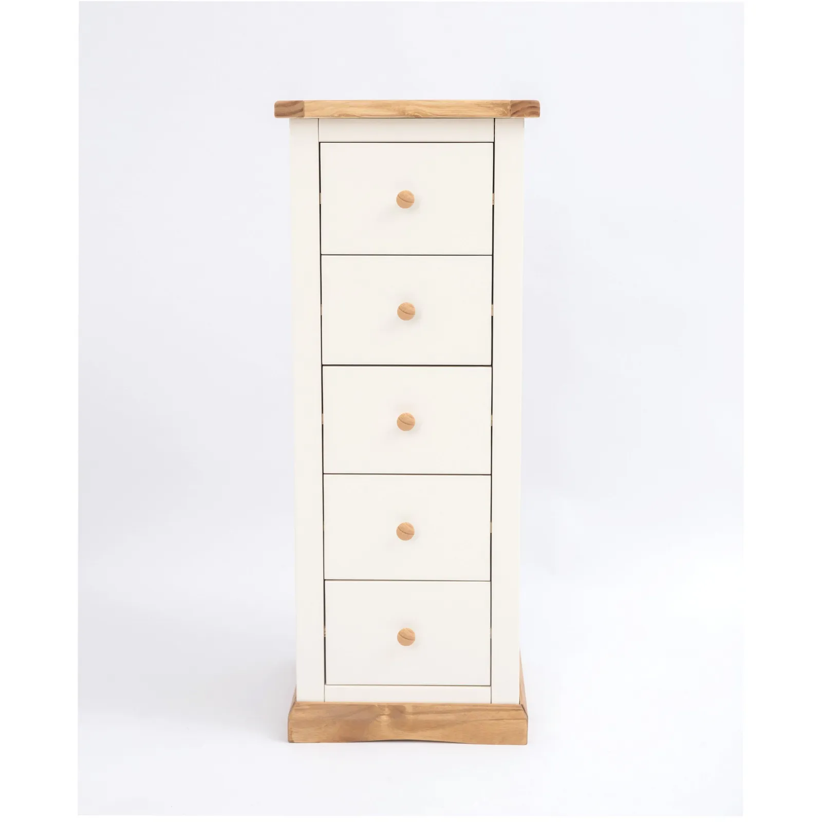 Cabinet Bits Trevi 5 Drawer Narrow Chest of Drawers Wood Knob in Off-White