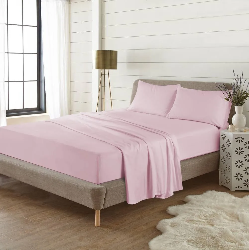 Homes-Linen Plain Thermal Flannelette Flat Sheet 100% Brushed Cotton Bedding in Pink