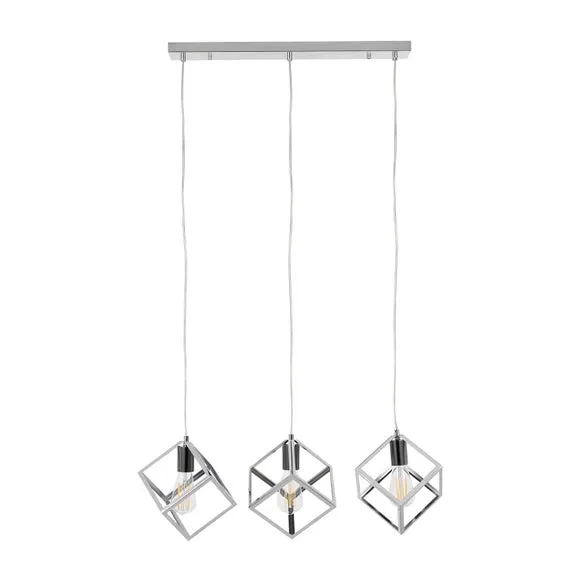 Alessio Nickel Metal Cube 3 Light Diner Ceiling Light 2