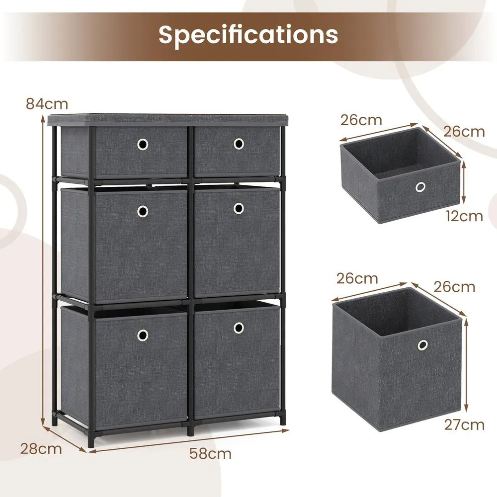 Costway Chest of Drawers Metal Frame Storage Organizer Unit w/6 Drawers in Grey 2