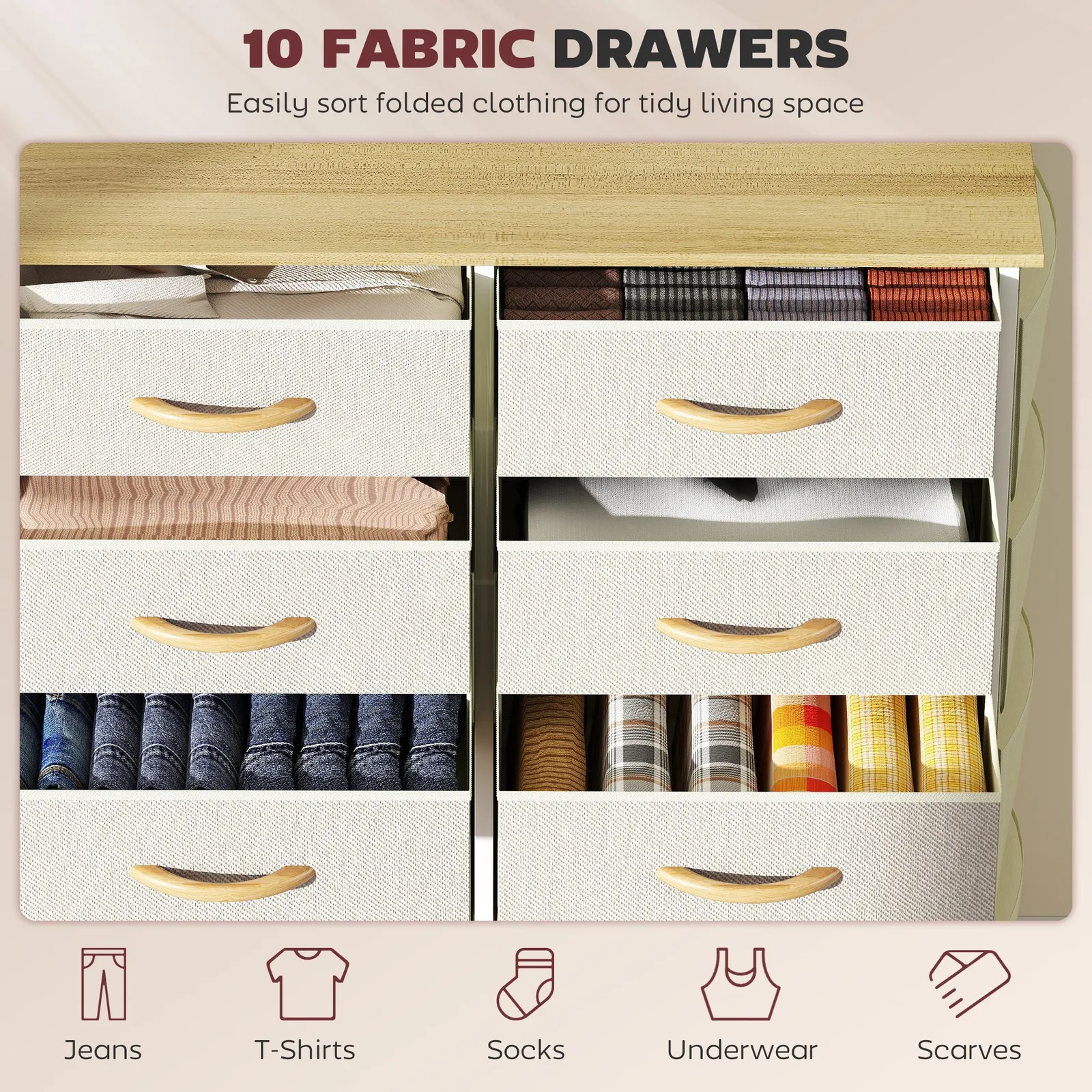 HOMCOM Fabric Chest of Drawers, Drawer Dresser for Bedroom in Beige 4