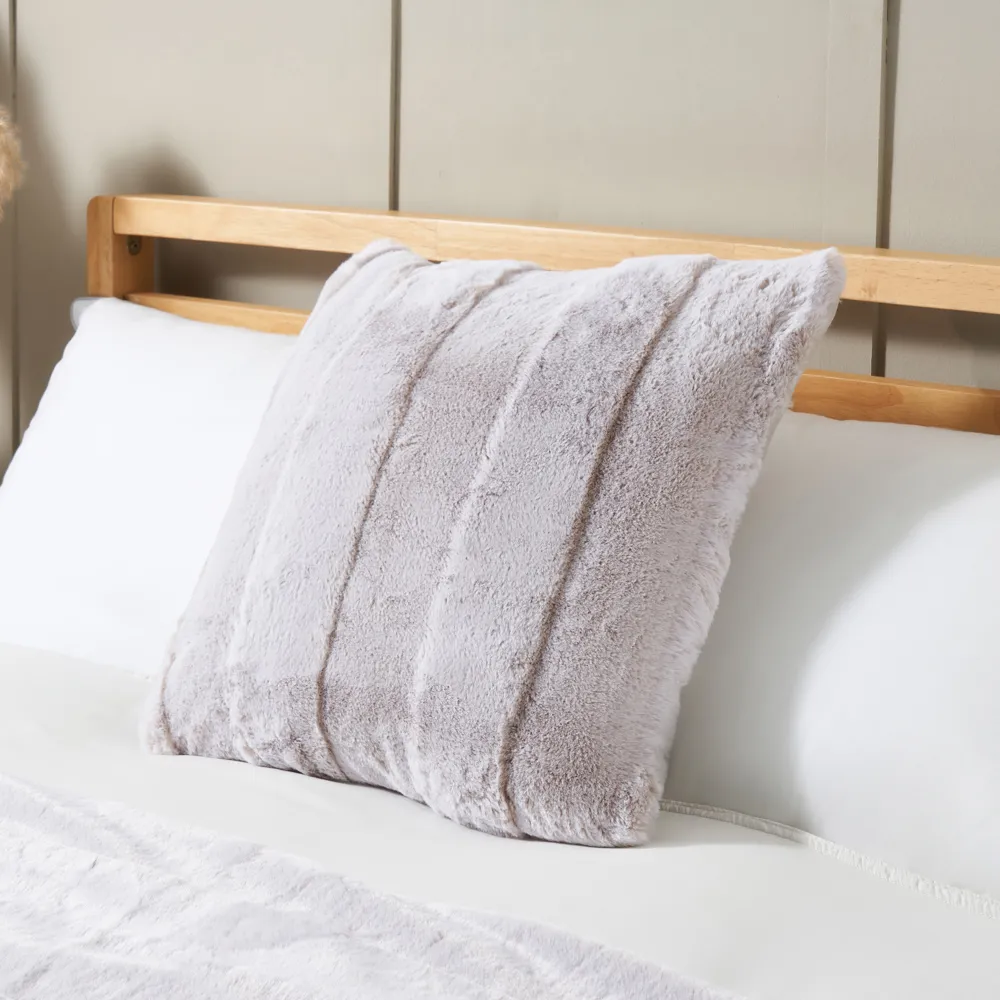 Faux Fur Stripe Cut Cushion, Natural