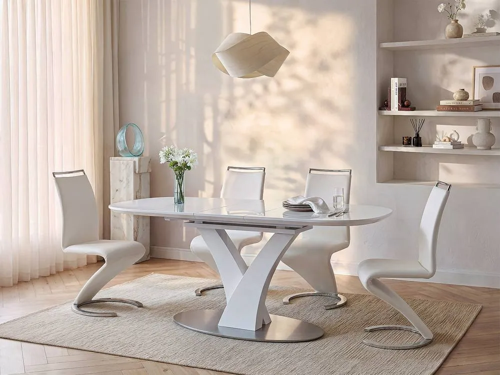Vente-unique Extendable Dining Table for 6 To 8 People - MDF & Stainless Steel in White 3