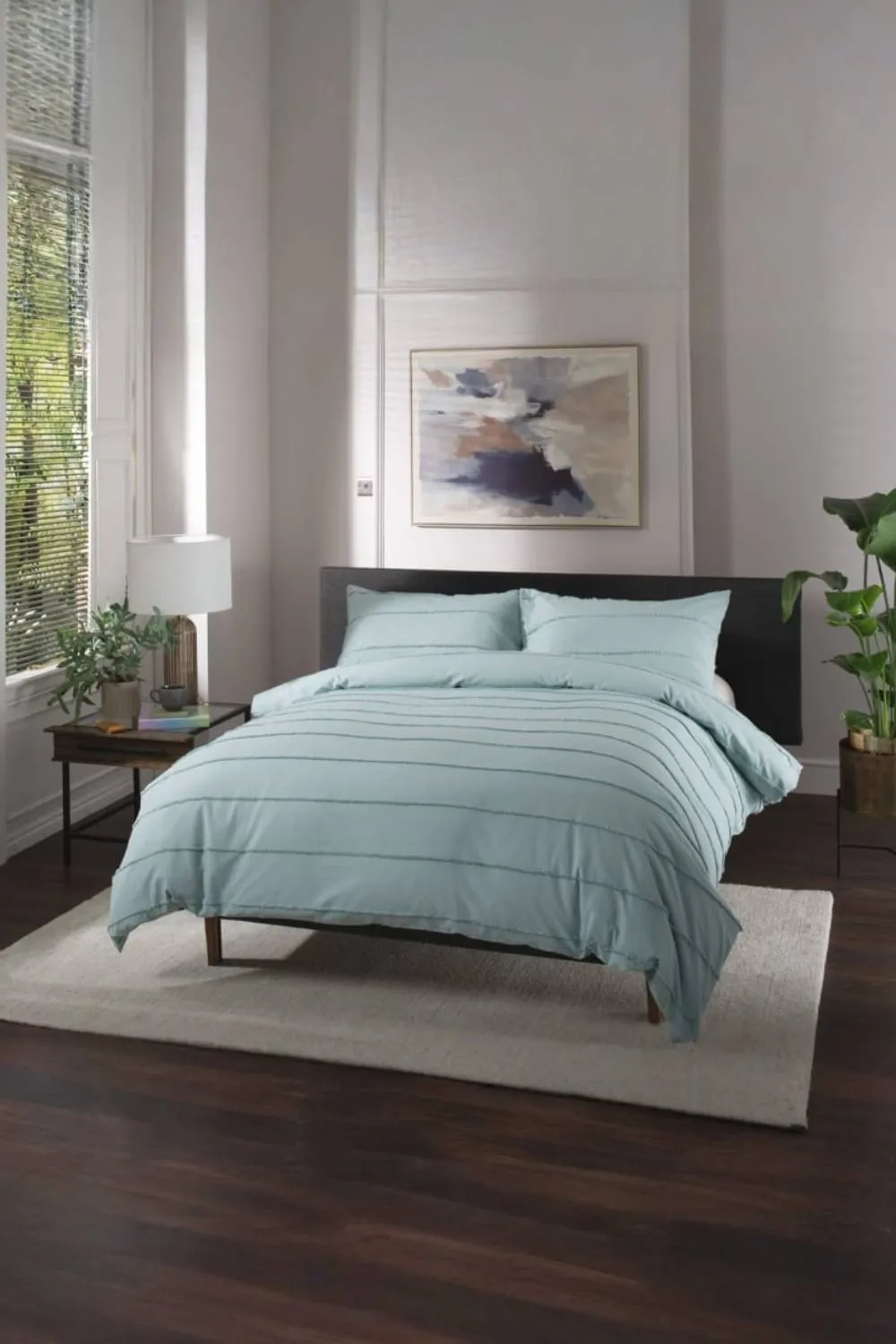 The Lyndon Company On The Line Stripe 100% Cotton Tufted Supersoft Duvet Cover Set | Deyongs 1846 in Duck Egg Blue 2