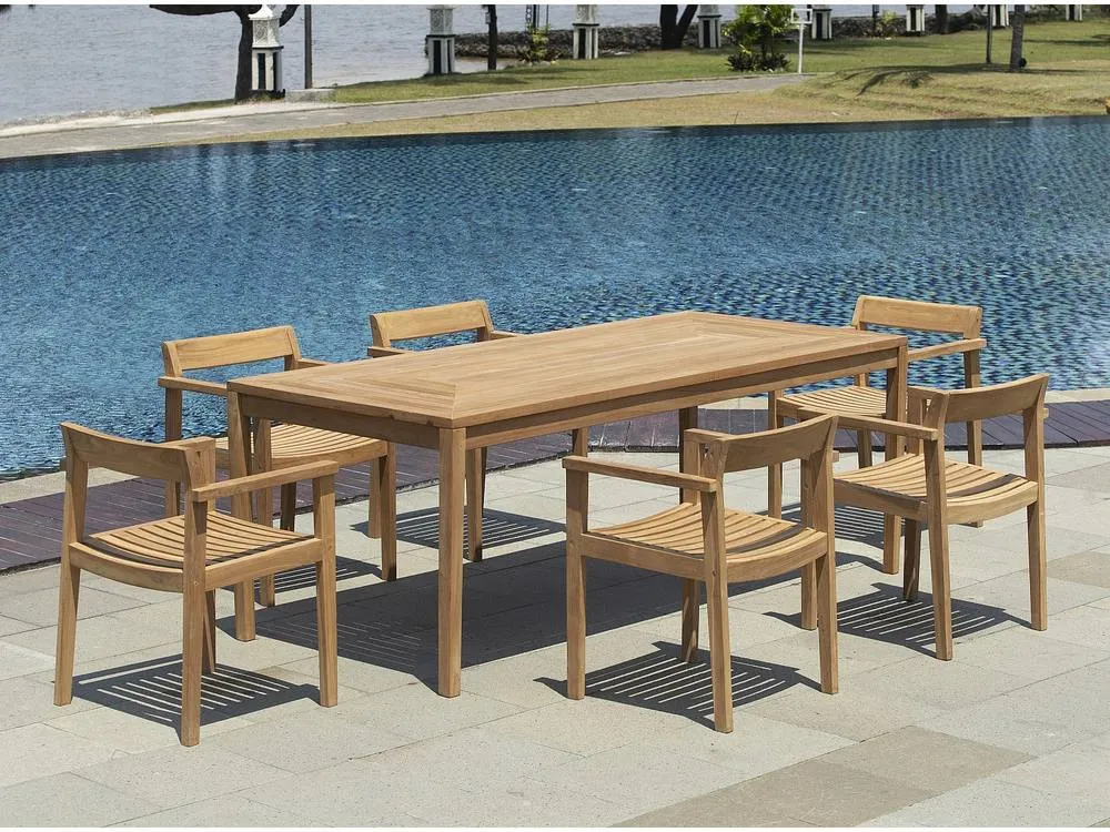 Vente-unique Teak Garden Dining Room : 1 Table L.200 Cm + 6 Armchairs - Light in Light Oak