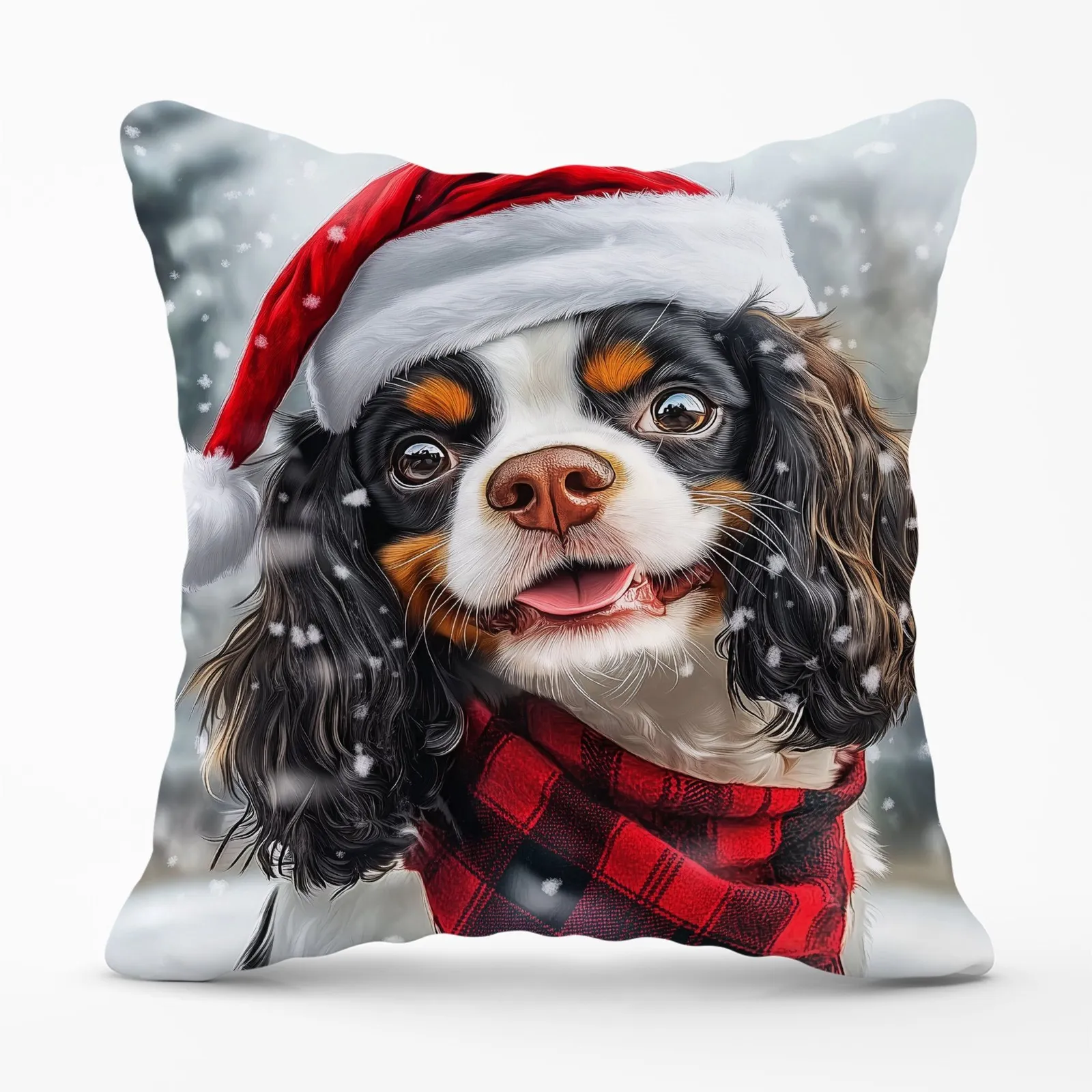 Warren Reed - Designer Christmas Cavalier King Charles Spaniel Cushion in Black