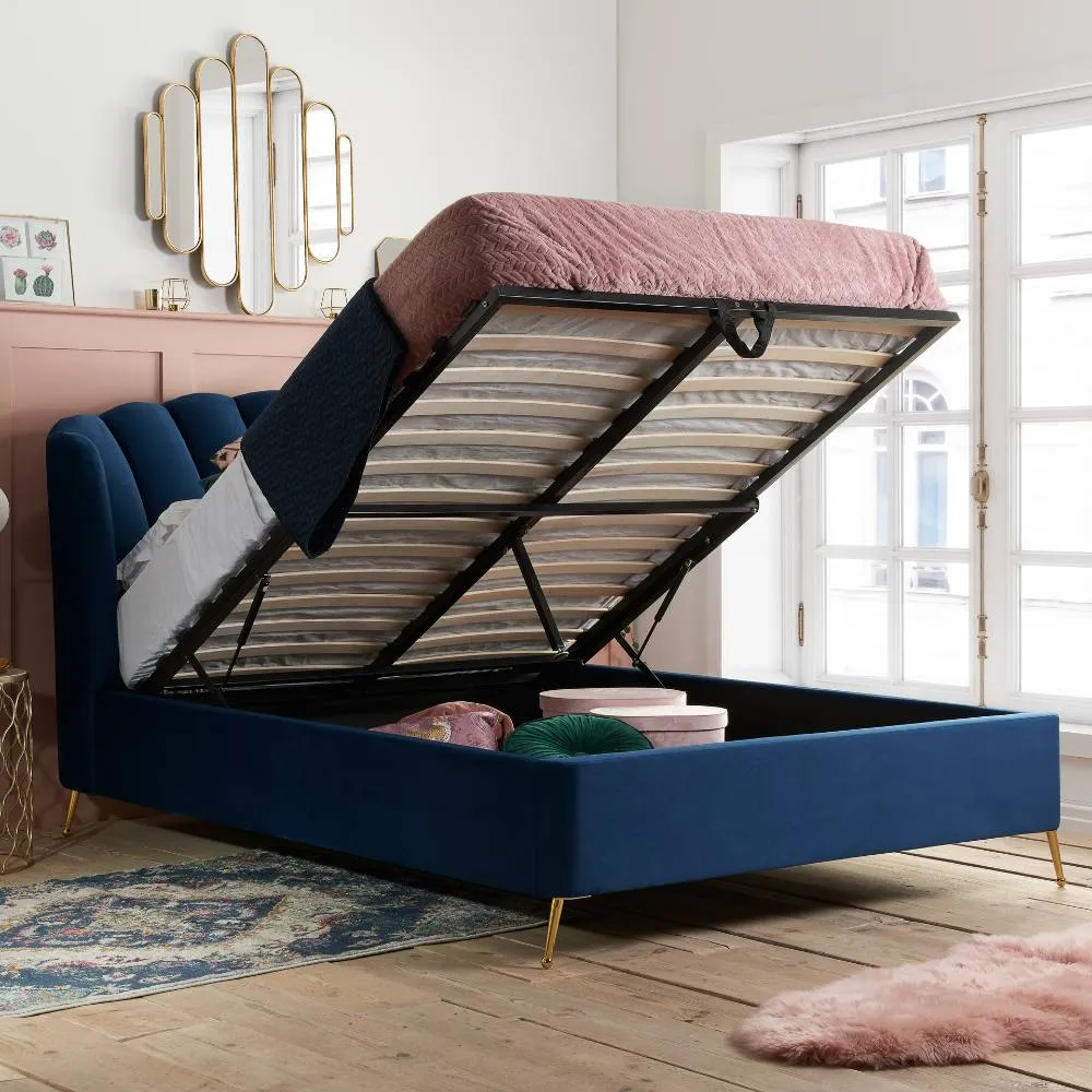 Birlea Velvet Fabric Ottoman Bed Frame Storage Lottie in Mid Blue 2