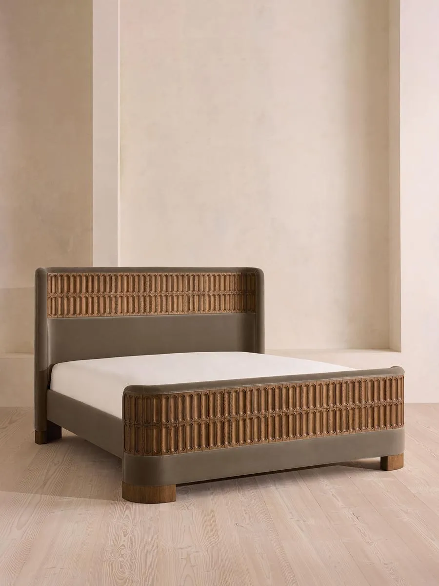 Devon Bed, King, Velvet, Taupe