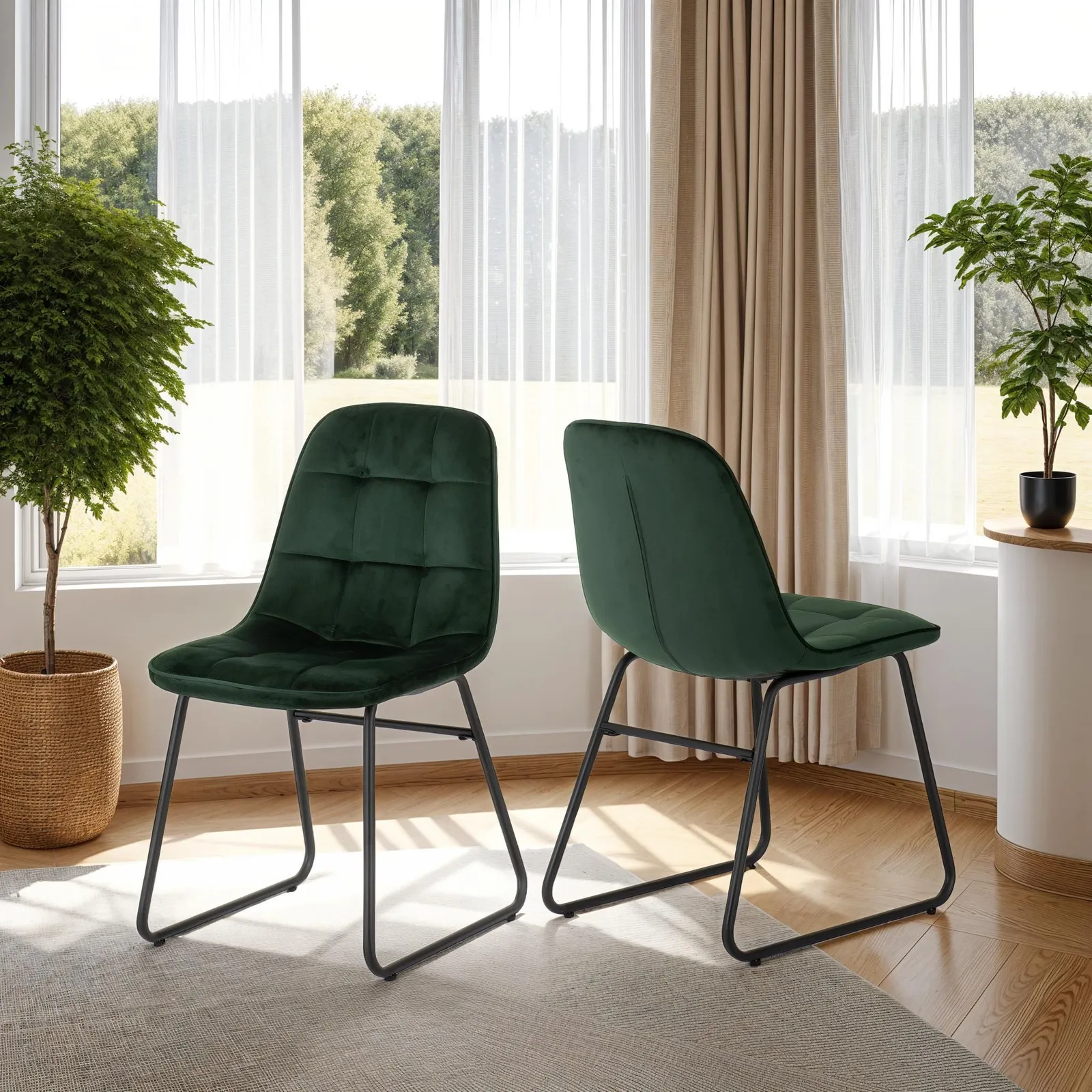 Seconique Athens Medium Oak Rectangular Dining Set with Lukas Chairs in Green 3