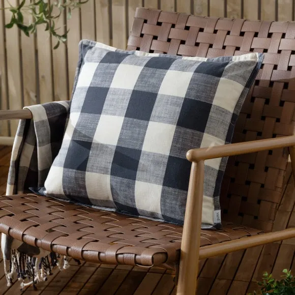 Yard Chesil Check Outdoor Cotton Square Cushion Cover 1
