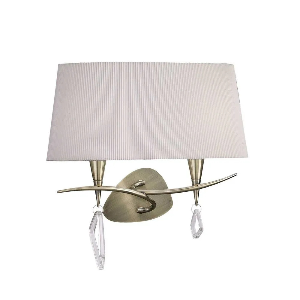 Netlighting Mara Wall Lamp 2 Light E14 Antique Brass With Ivory White Shade
