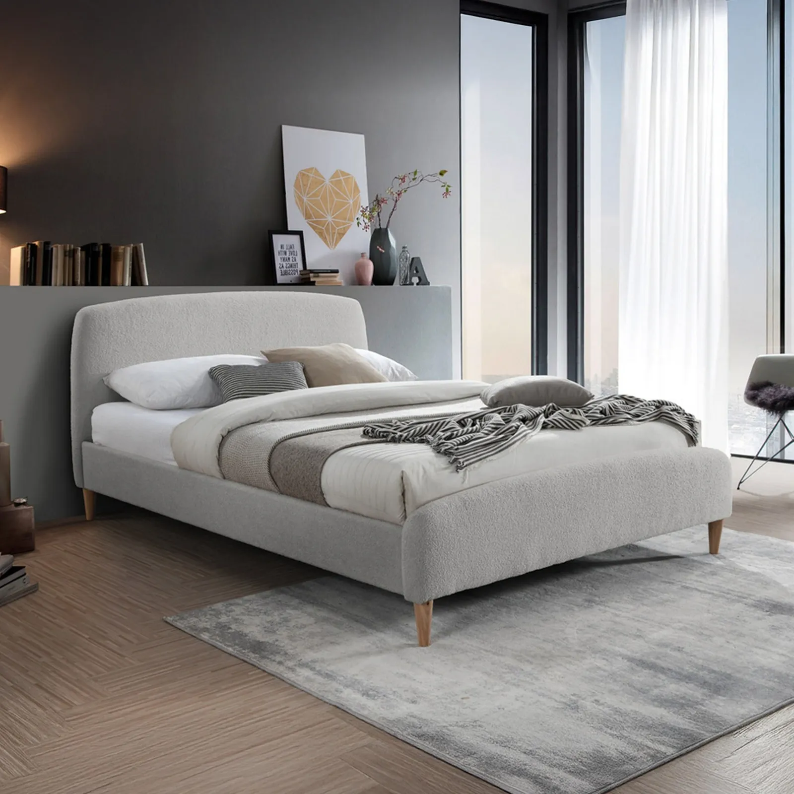 Otley - Double - Light Grey - Boucle Fabric - Low Foot-End Bed 4ft6 - Happy Beds