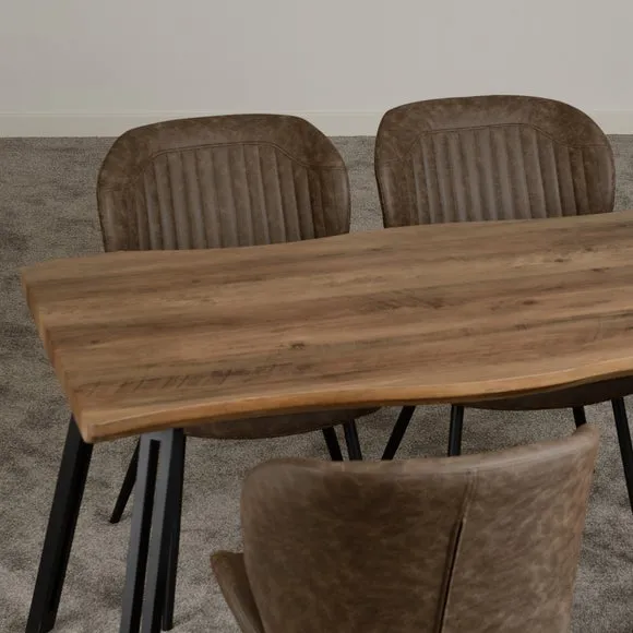 Quebec 4 Seater Wave Rectangular Dining Table with 4 Chairs, Brown 5