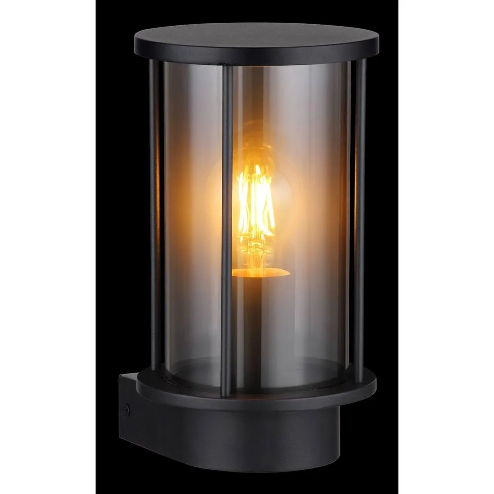Netlighting Gracey Outdoor Wall Lantern Matt Black IP54 Smoke Glass Shade 1x E27 3