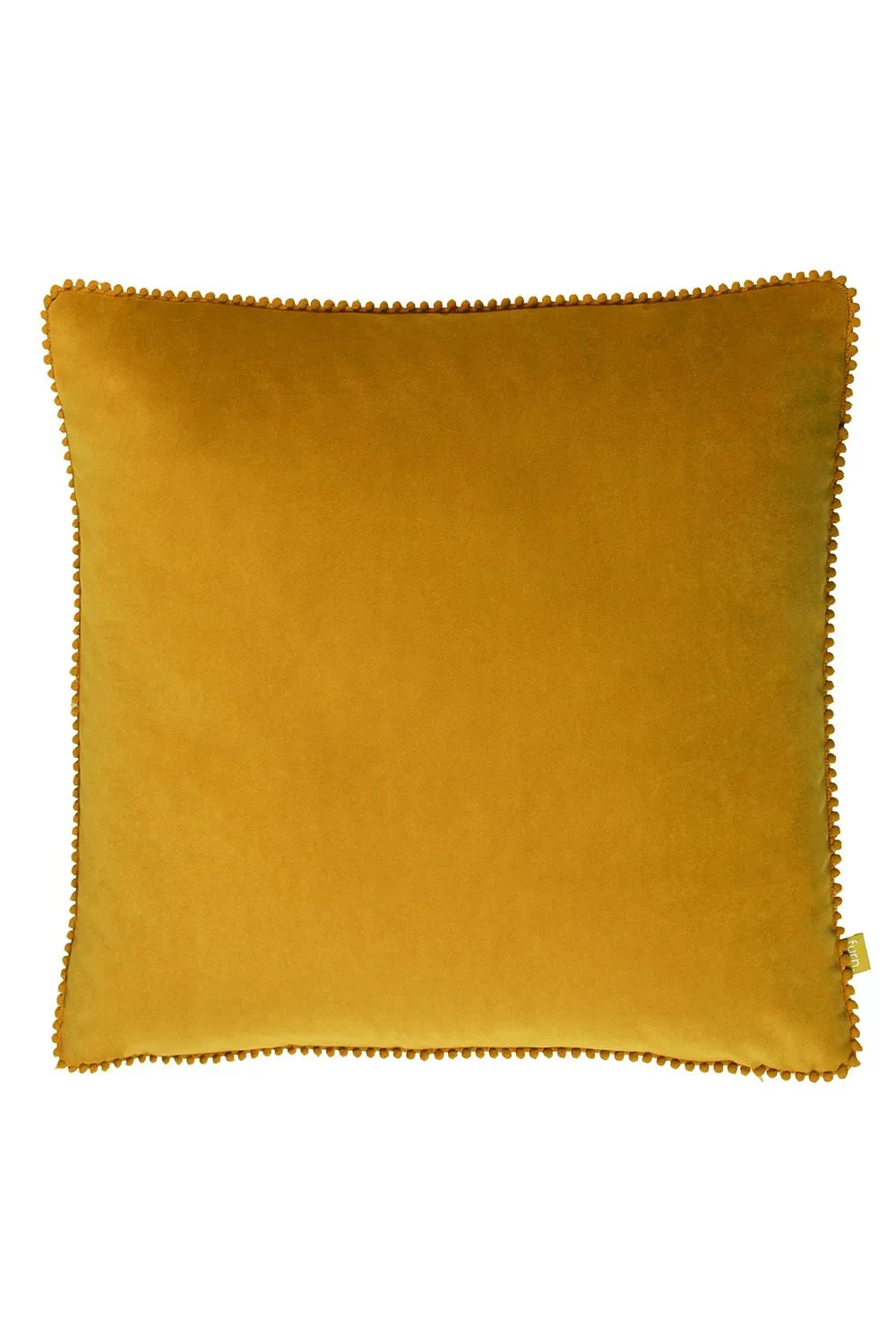 Furn Cosmo Soft Velvet Pom Pom Trimmed Cushion in Yellow