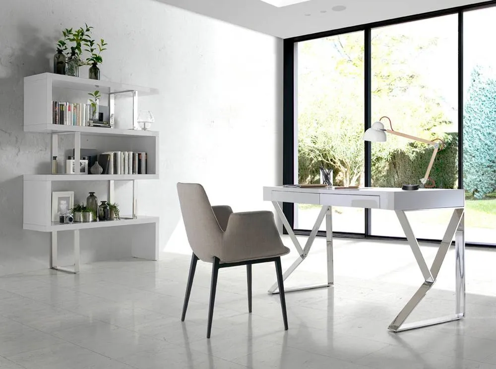Angel Cerda White Gloss MDF & Chrome Steel Shelving Unit 4