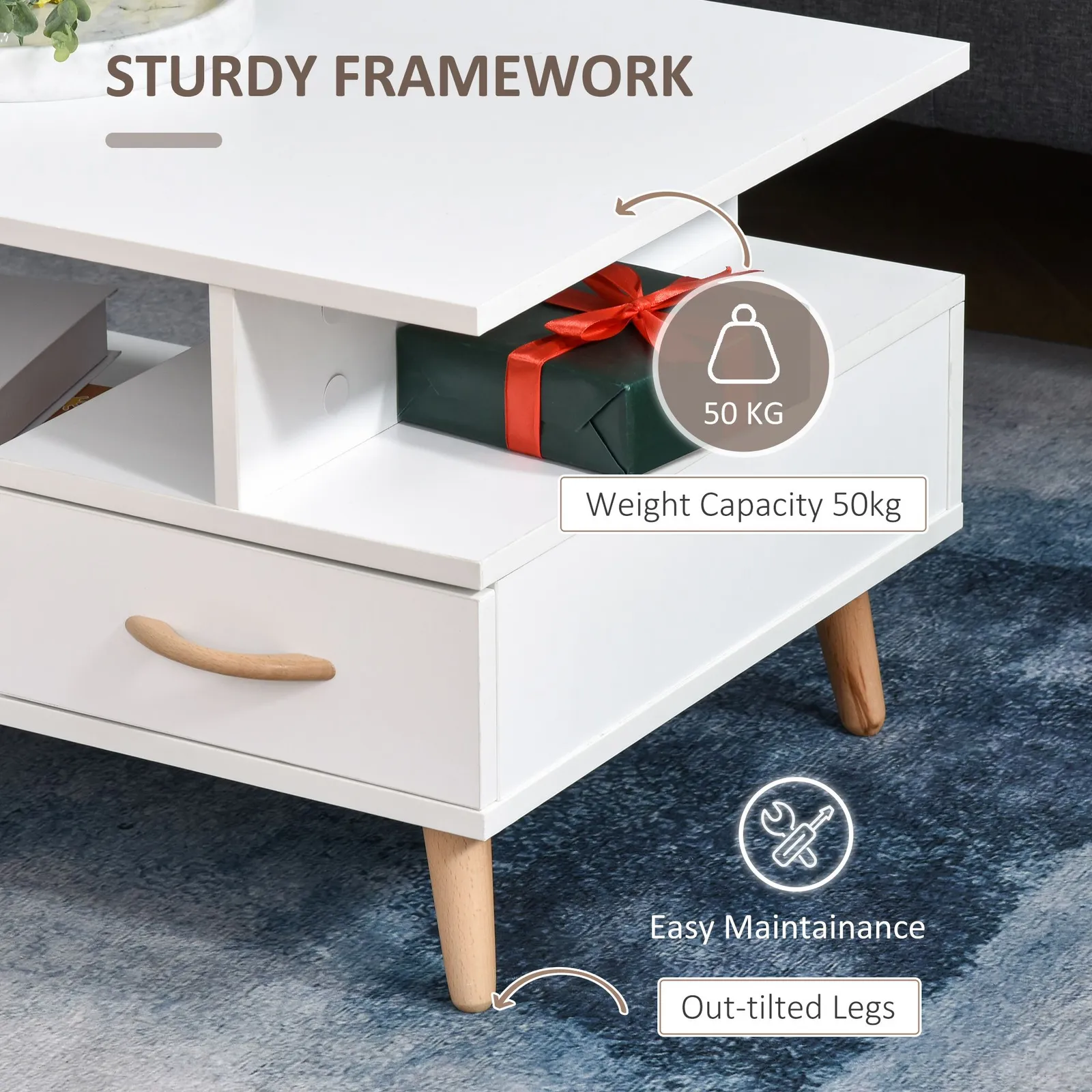 HOMCOM Modern Minimalism Storage Coffee Table Wooden Living Reception Room in White 6