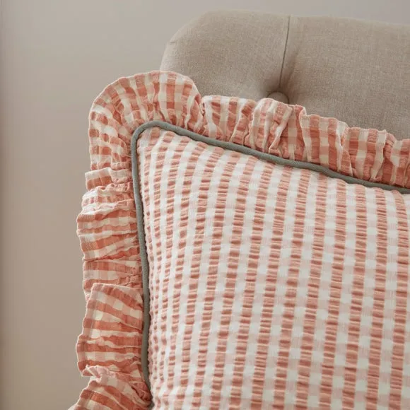 Seersucker Gingham Frill Cotton Square Cushion 2