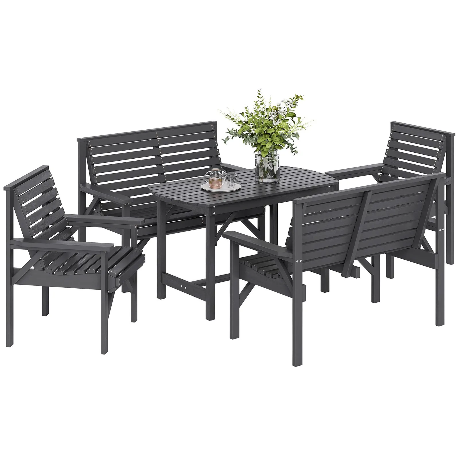 OUTSUNNY 5PC Patio Dining Set Wooden Table & Chairs w/ Umbrella Hole Grey 2