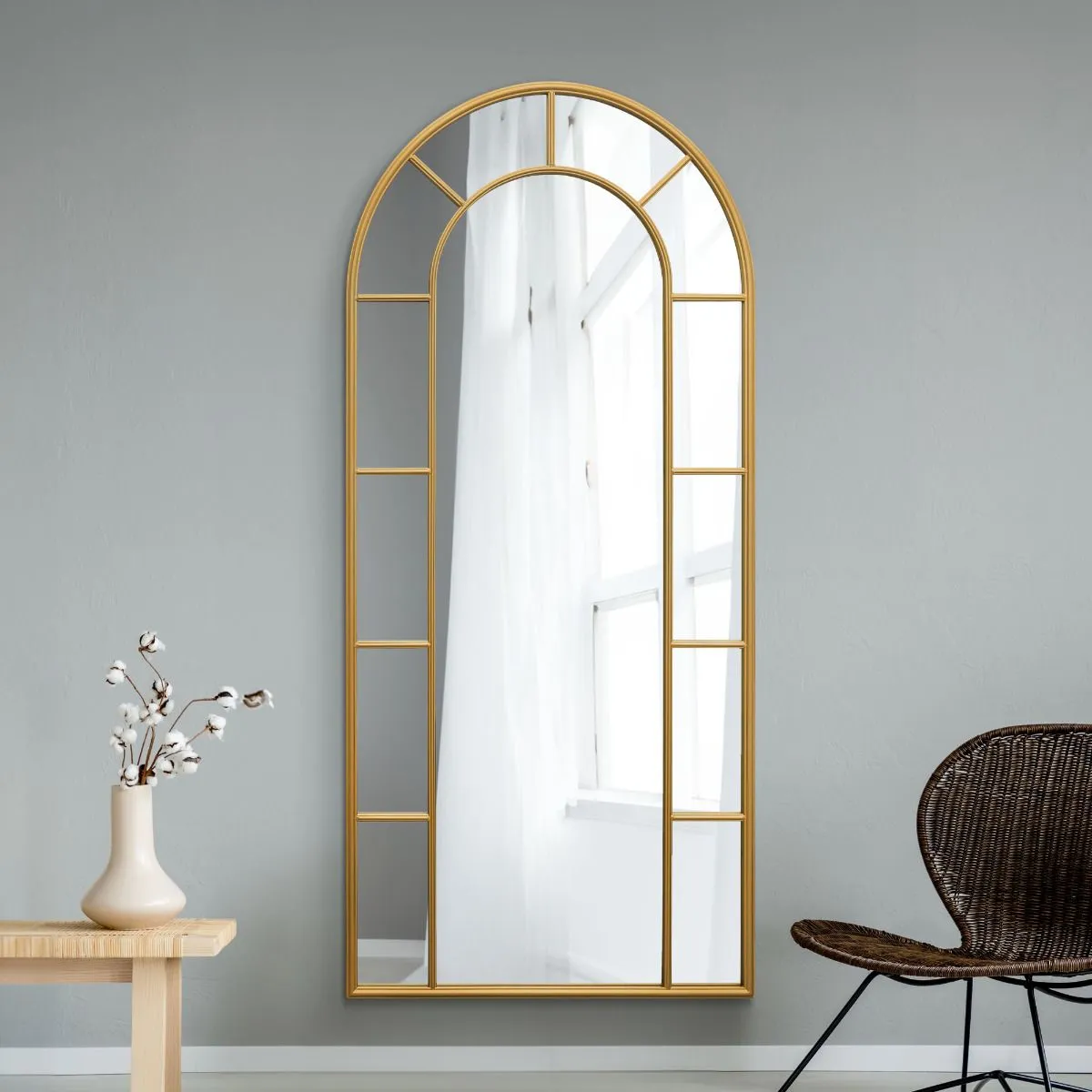 MirrorOutlet Gold Framed Arched Leaner/Wall Mirror 75" X 33" (190CM X 85CM) 6