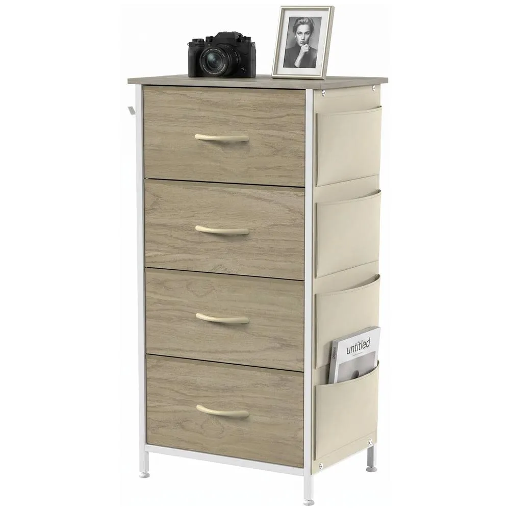 HOMCOM Fabric Chest of Drawers, 4 Drawer Dresser for Bedroom, Natural Wood in Brown