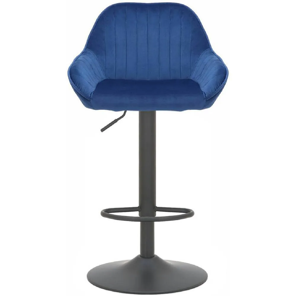 netfurniture Vulune Matt Black Bar Stool Velvet Seat in Blue 3