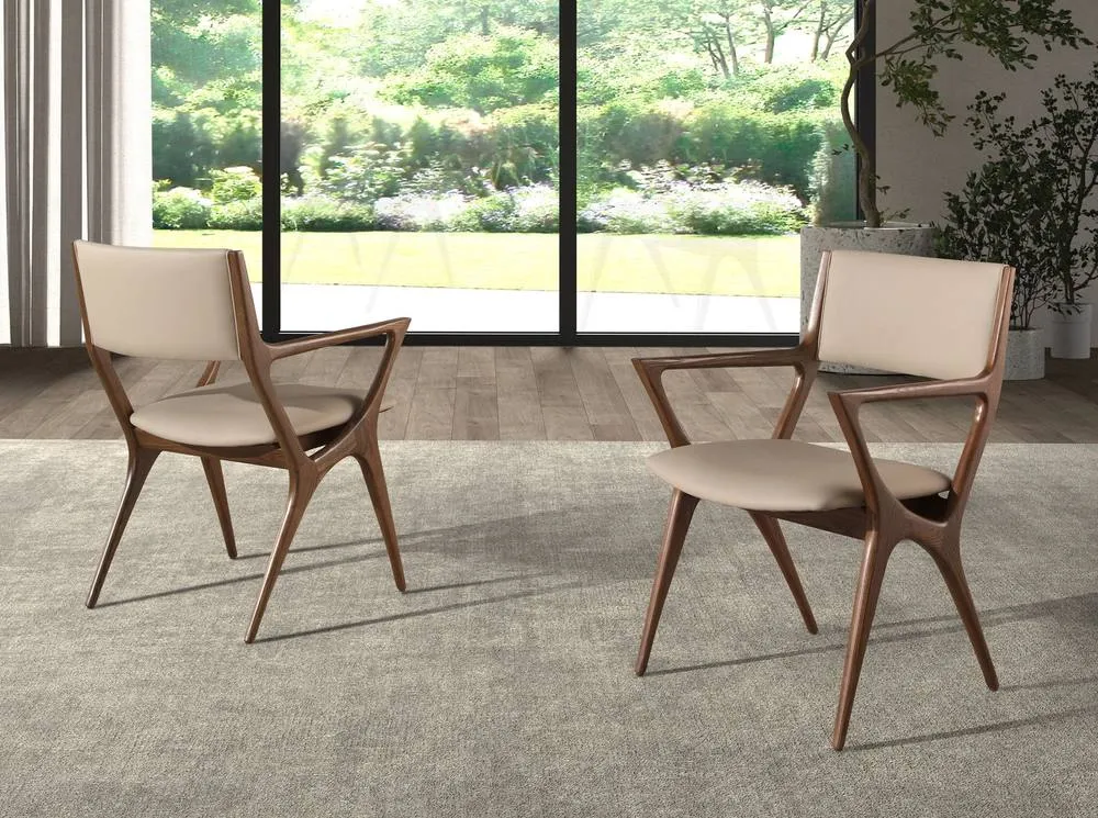 Angel Cerda Mink Leatherette Dining Chair with Walnut-Coloured in Beige 3