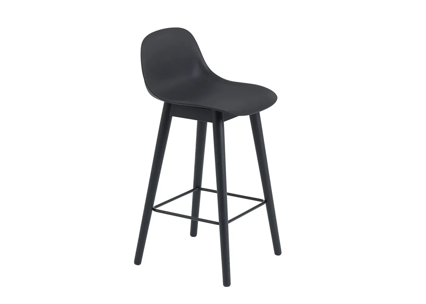 Muuto Fiber Counter Stool With Backrest Black Oak Base Black Seat
