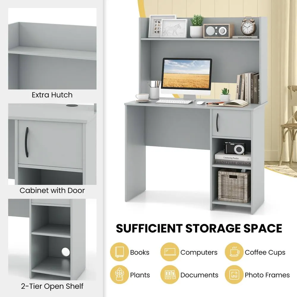 Costway Modern Computer Desk Home Office Writing Study Desk w/ Display Shelf in Grey 4
