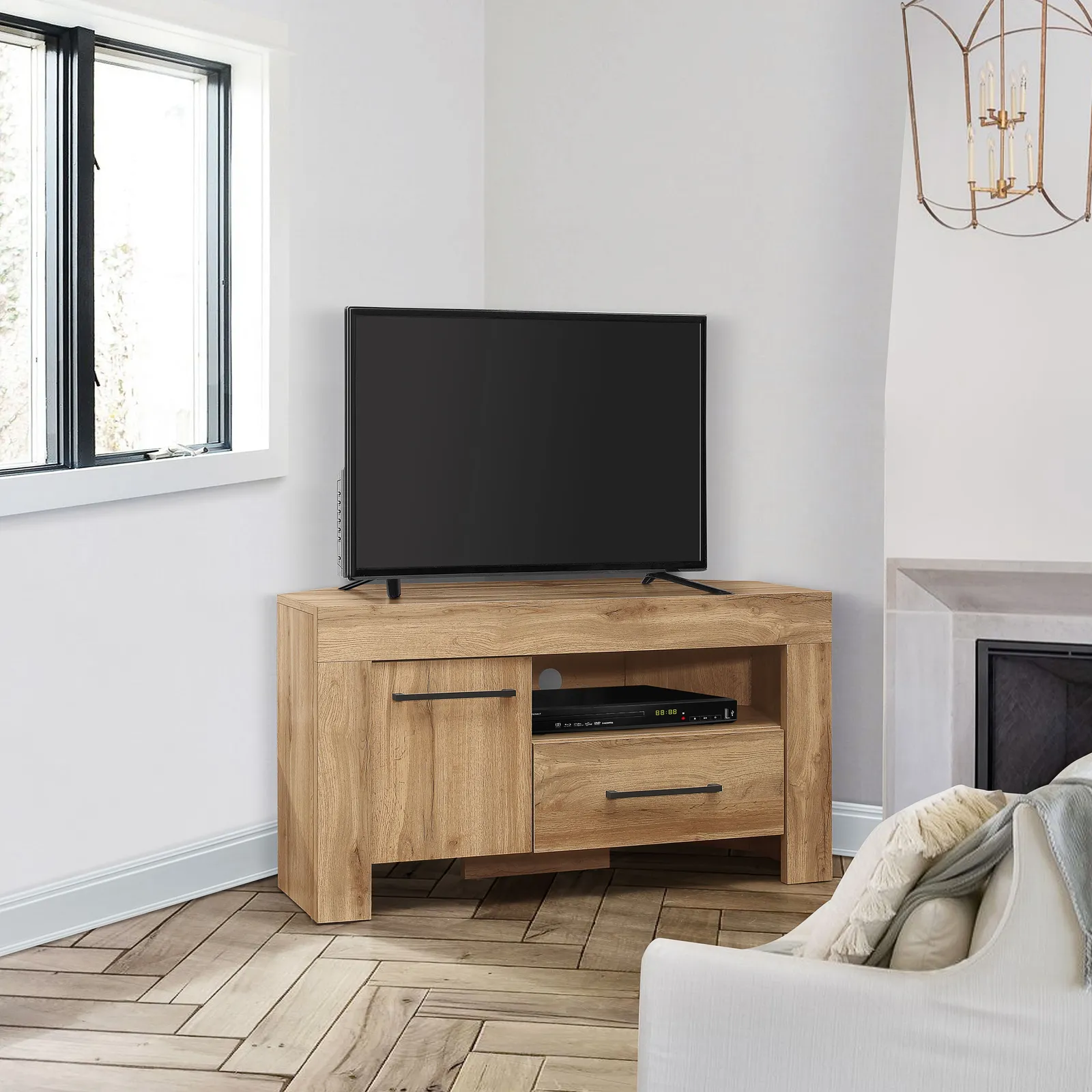 Birlea Oak Corner TV Unit Wide Compton Widescreen Entertainment Unit in Brown
