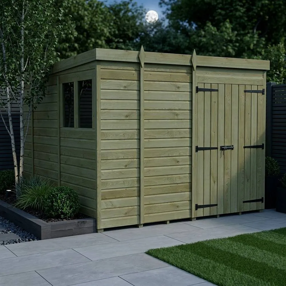 Buttercup Farm 9ft x 10ft Pent Garden Shed Double Door With Windows - Timber in Brown 3