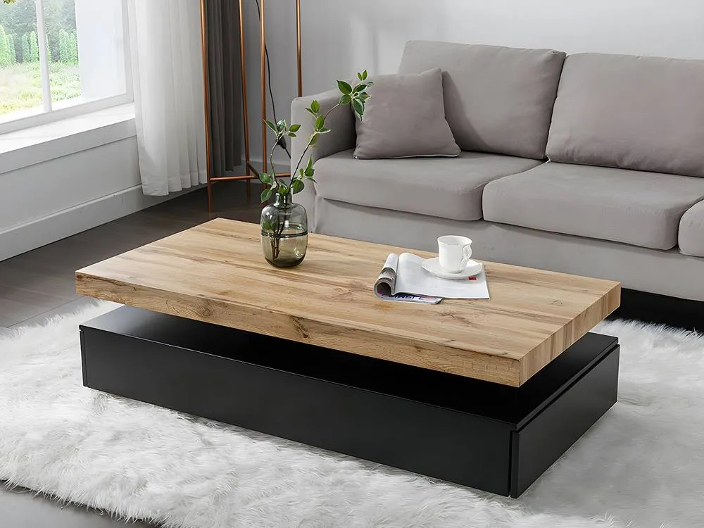 Vente-unique 2 - Drawer MDF Coffee Table - Black & Natural Light - FELIX