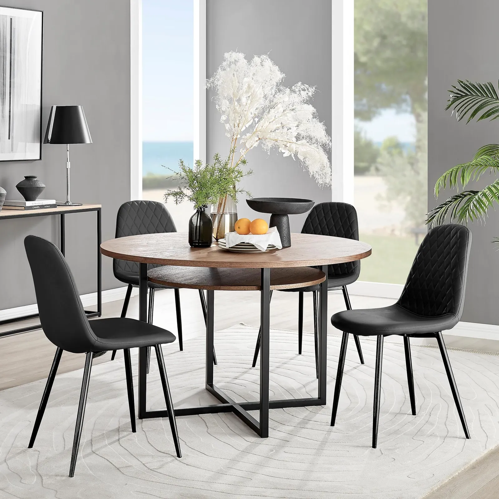 FurnitureboxUK Adley Brown Wood Storage Dining Table & 4 Corona Black Leg Chairs 1