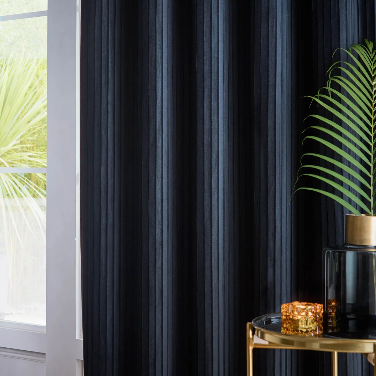 Paoletti Corinthian Velvet Room Darkening Eyelet Curtain Pair in Dark Blue 3