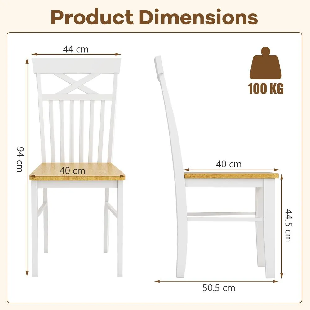Costway Farmhouse Dining Chair Set of 2 Wooden Kitchen Chair in Natural 2