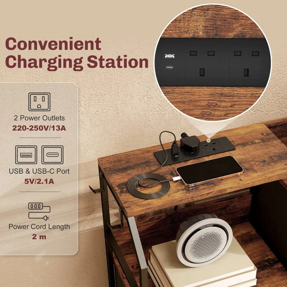 HOMCOM Fabric Chest of Drawers w/ Charging Station for Bedroom Rustic Brown 4