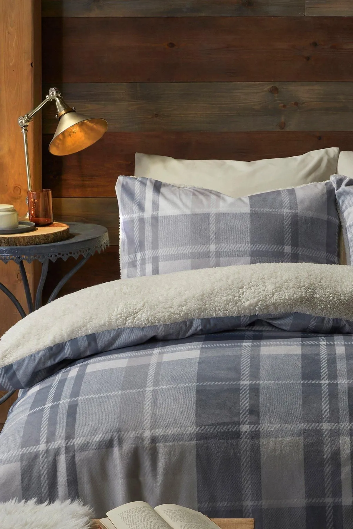 Fusion 'Mulford Check' Plush Duvet Cover Set in Grey 2