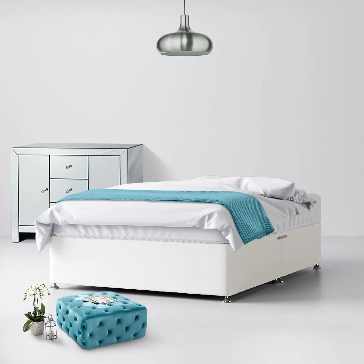 Classic White Fabric Ottoman Divan Bed - 4ft Small Double
