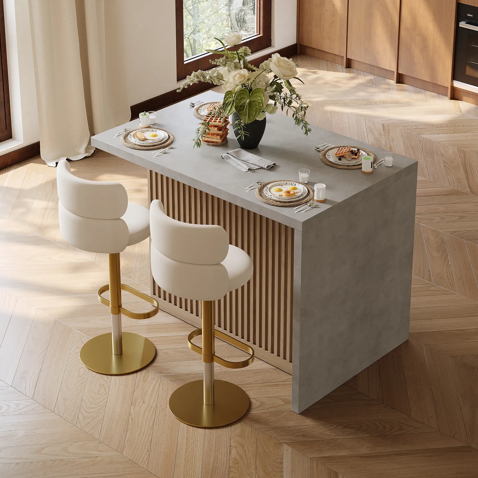 Modern 127 cm Wood Kitchen Island with Storage, Natural & Grey