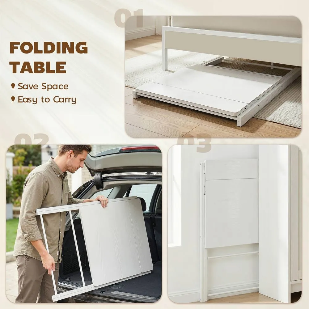 HOMCOM Folding Desk with 2-Tier Shelf for Home Office in White 4