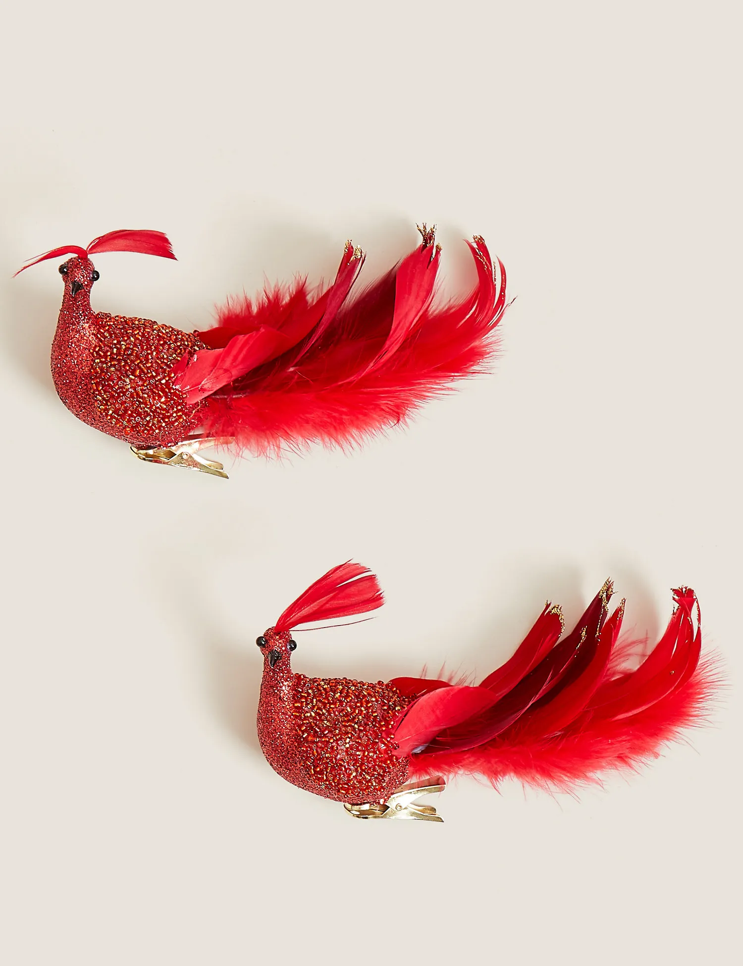 M&S 2pk Glitter Opulent Bird Tree Decorations