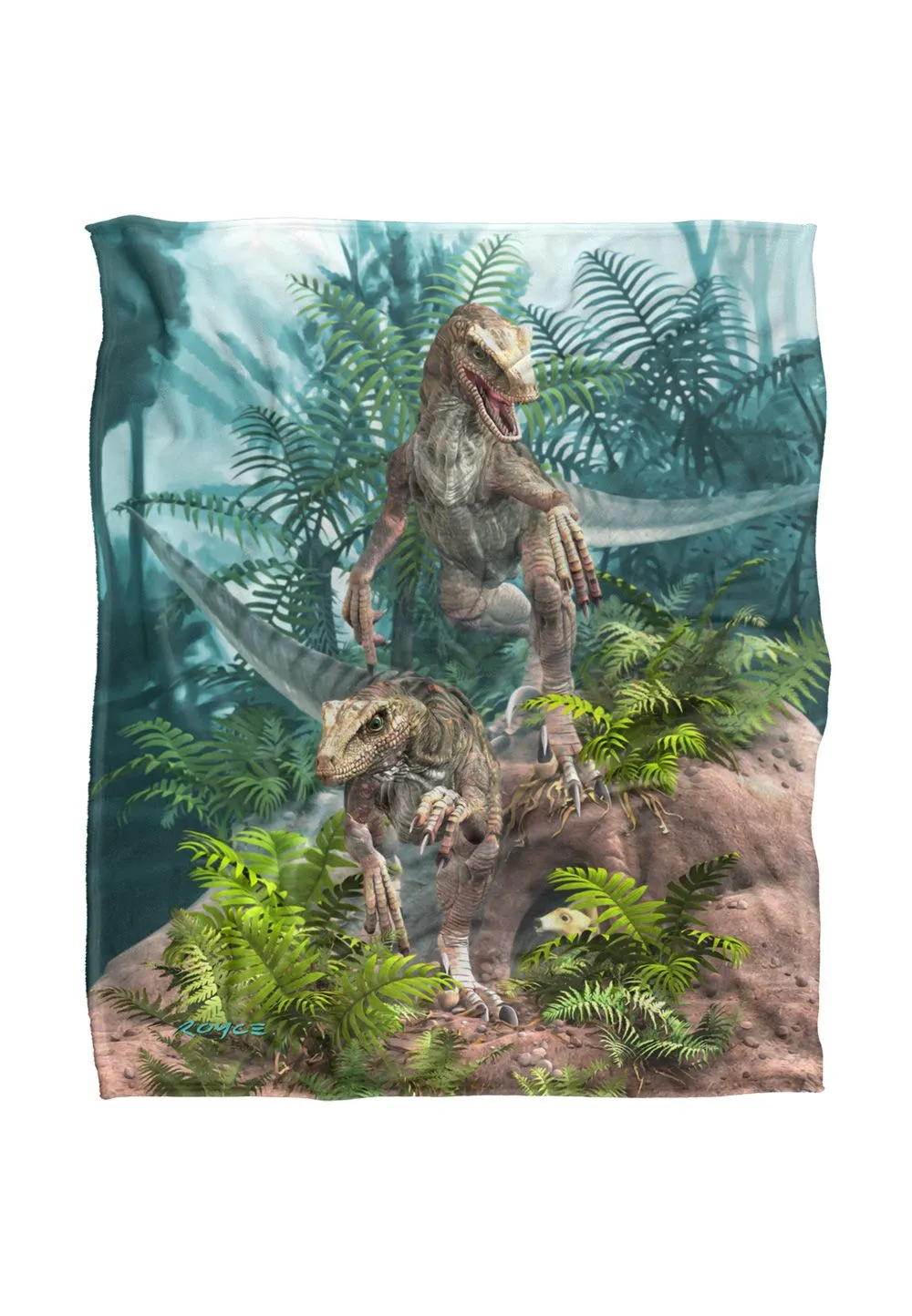 JQ Licensing Royce Mcclure Bad Boy Raptor Dinosaurs Silky Touch Super Soft Throw Blanket 152 X 127 cm in White
